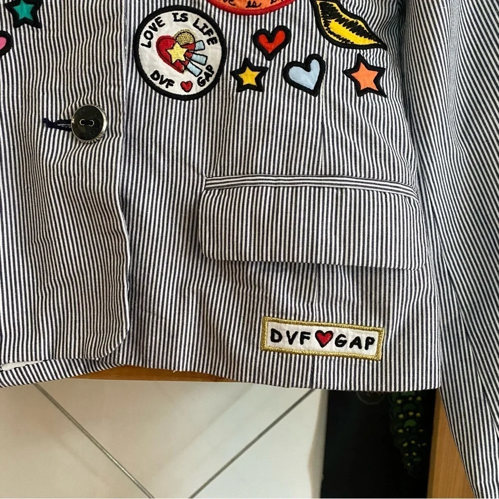 Diane von Furstenberg X Gap Kids Blue Striped Blazer with Patches Medium